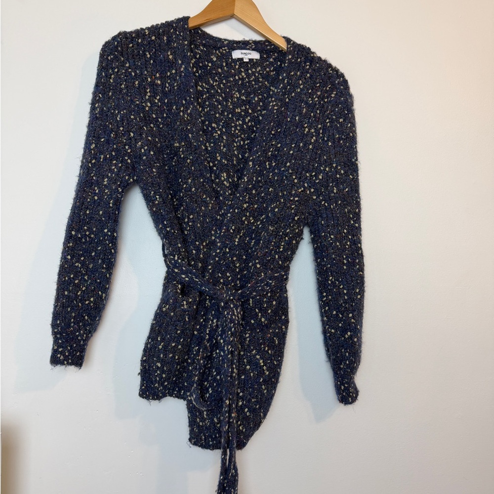 SUNCOO Navy Speckled Wrap Cardigan with Tie